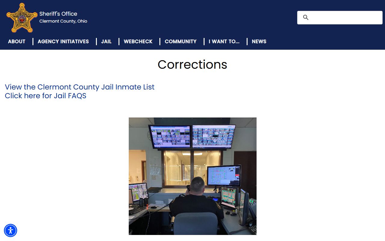 Clermont County Jail corrections page for inmate population and facility records